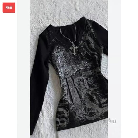 Vintage Graphic Long Sleeve Tee Y2K Grunge Streetwear Top - Picture 3 of 6